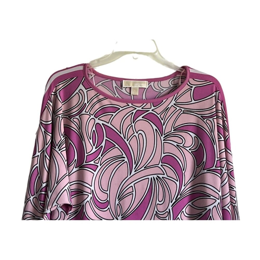 Michael Kors Womens Large Abstract Retro Pink Black Tunic/Mini Dress Boho Retro - Picture 2 of 6